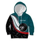 Personalised Aotearoa Lawn Bowls Kid Hoodie Maori and Silver Fern Sporty Style Teal Color - Aussie Hoodie