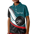 Personalised Aotearoa Lawn Bowls Kid Polo Shirt Maori and Silver Fern Sporty Style Teal Color - Aussie Hoodie