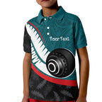 Personalised Aotearoa Lawn Bowls Kid Polo Shirt Maori and Silver Fern Sporty Style Teal Color - Aussie Hoodie