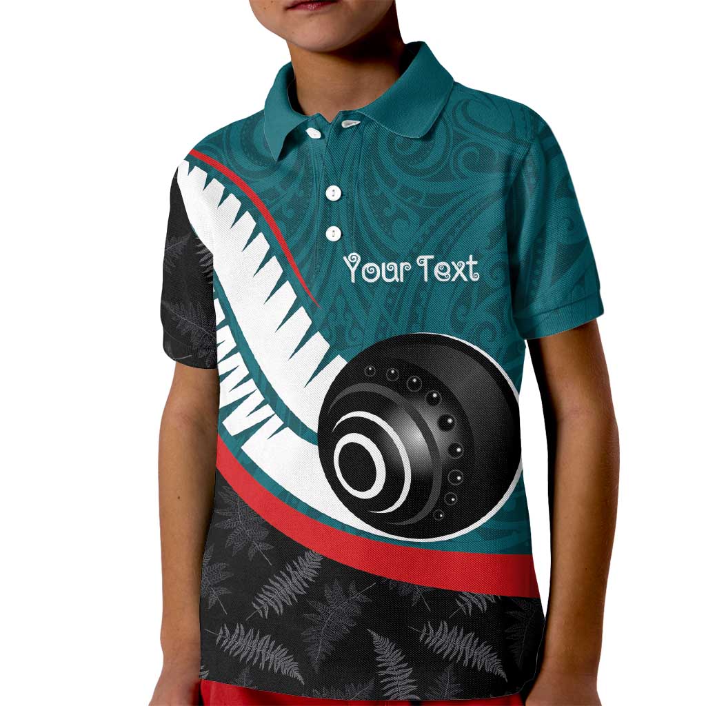 Personalised Aotearoa Lawn Bowls Kid Polo Shirt Maori and Silver Fern Sporty Style Teal Color - Aussie Hoodie