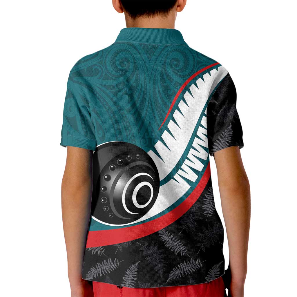 Personalised Aotearoa Lawn Bowls Kid Polo Shirt Maori and Silver Fern Sporty Style Teal Color - Aussie Hoodie