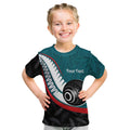Personalised Aotearoa Lawn Bowls Kid T Shirt Maori and Silver Fern Sporty Style Teal Color - Aussie Hoodie