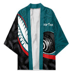 Personalised Aotearoa Lawn Bowls Kimono Maori and Silver Fern Sporty Style Teal Color - Aussie Hoodie