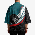 Personalised Aotearoa Lawn Bowls Kimono Maori and Silver Fern Sporty Style Teal Color - Aussie Hoodie