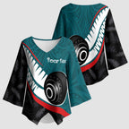 Personalised Aotearoa Lawn Bowls Kimono Sleeve Blouse Maori and Silver Fern Sporty Style Teal Color - Aussie Hoodie