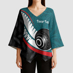 Personalised Aotearoa Lawn Bowls Kimono Sleeve Blouse Maori and Silver Fern Sporty Style Teal Color - Aussie Hoodie