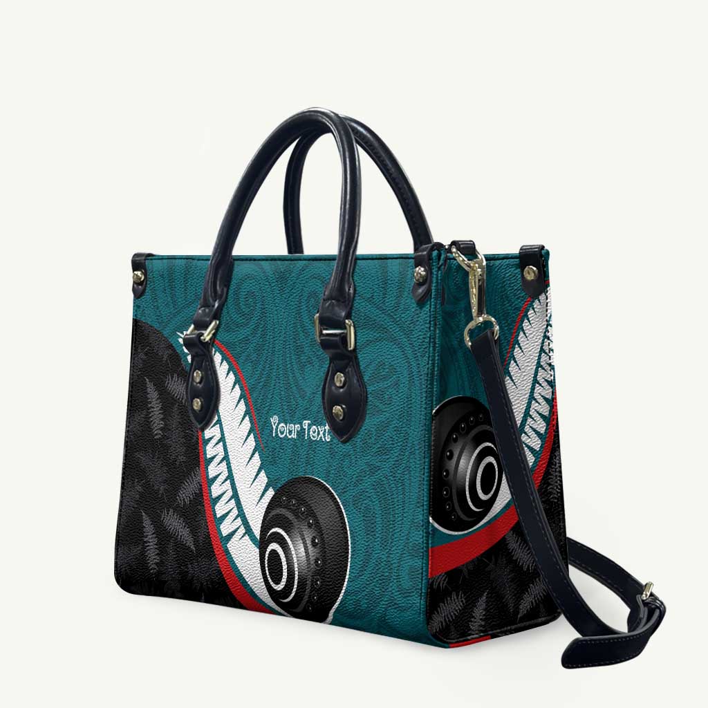 Personalised Aotearoa Lawn Bowls Leather Bag Maori and Silver Fern Sporty Style Teal Color - Aussie Hoodie