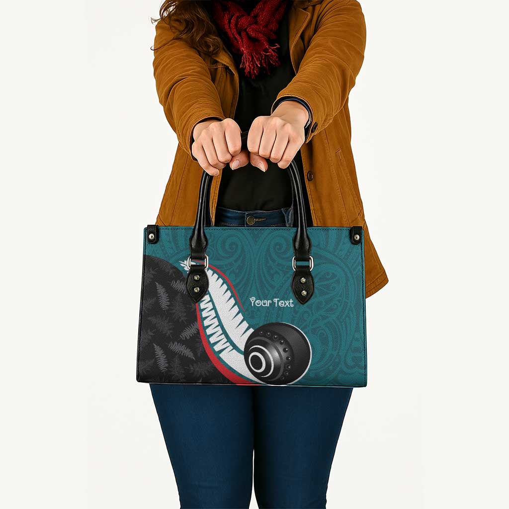Personalised Aotearoa Lawn Bowls Leather Bag Maori and Silver Fern Sporty Style Teal Color - Aussie Hoodie