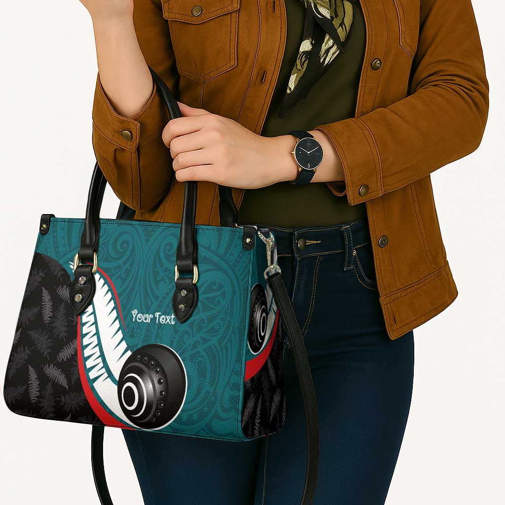 Personalised Aotearoa Lawn Bowls Leather Bag Maori and Silver Fern Sporty Style Teal Color - Aussie Hoodie