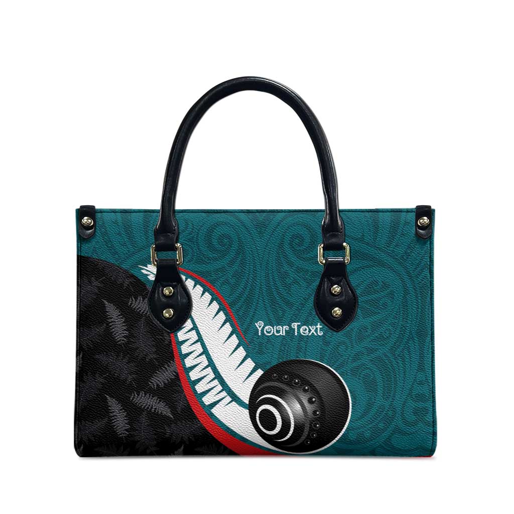 Personalised Aotearoa Lawn Bowls Leather Bag Maori and Silver Fern Sporty Style Teal Color - Aussie Hoodie