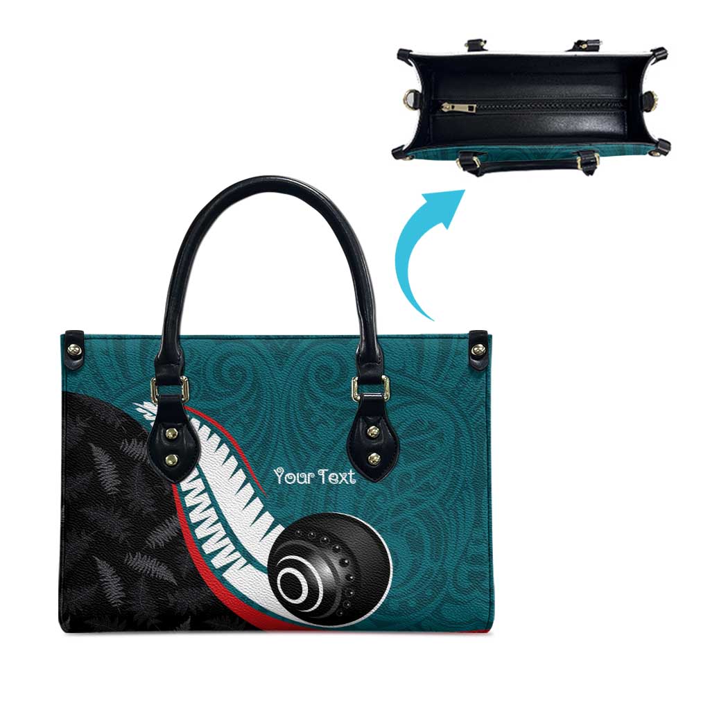 Personalised Aotearoa Lawn Bowls Leather Bag Maori and Silver Fern Sporty Style Teal Color - Aussie Hoodie