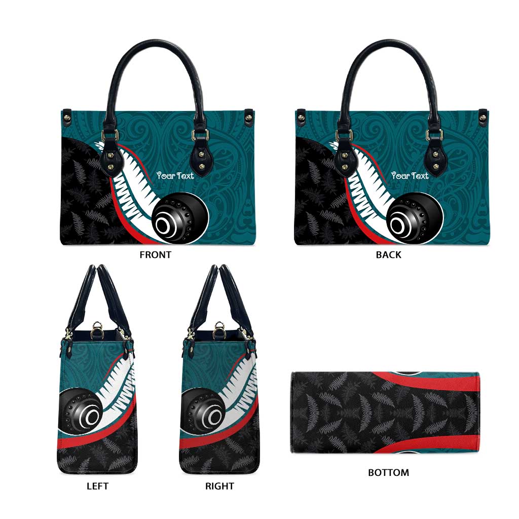 Personalised Aotearoa Lawn Bowls Leather Bag Maori and Silver Fern Sporty Style Teal Color - Aussie Hoodie