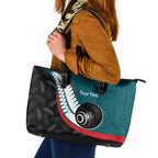 Personalised Aotearoa Lawn Bowls Leather Tote Bag Maori and Silver Fern Sporty Style Teal Color - Aussie Hoodie