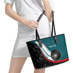 Personalised Aotearoa Lawn Bowls Leather Tote Bag Maori and Silver Fern Sporty Style Teal Color - Aussie Hoodie