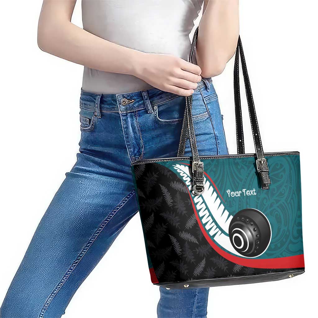 Personalised Aotearoa Lawn Bowls Leather Tote Bag Maori and Silver Fern Sporty Style Teal Color - Aussie Hoodie
