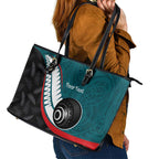 Personalised Aotearoa Lawn Bowls Leather Tote Bag Maori and Silver Fern Sporty Style Teal Color - Aussie Hoodie