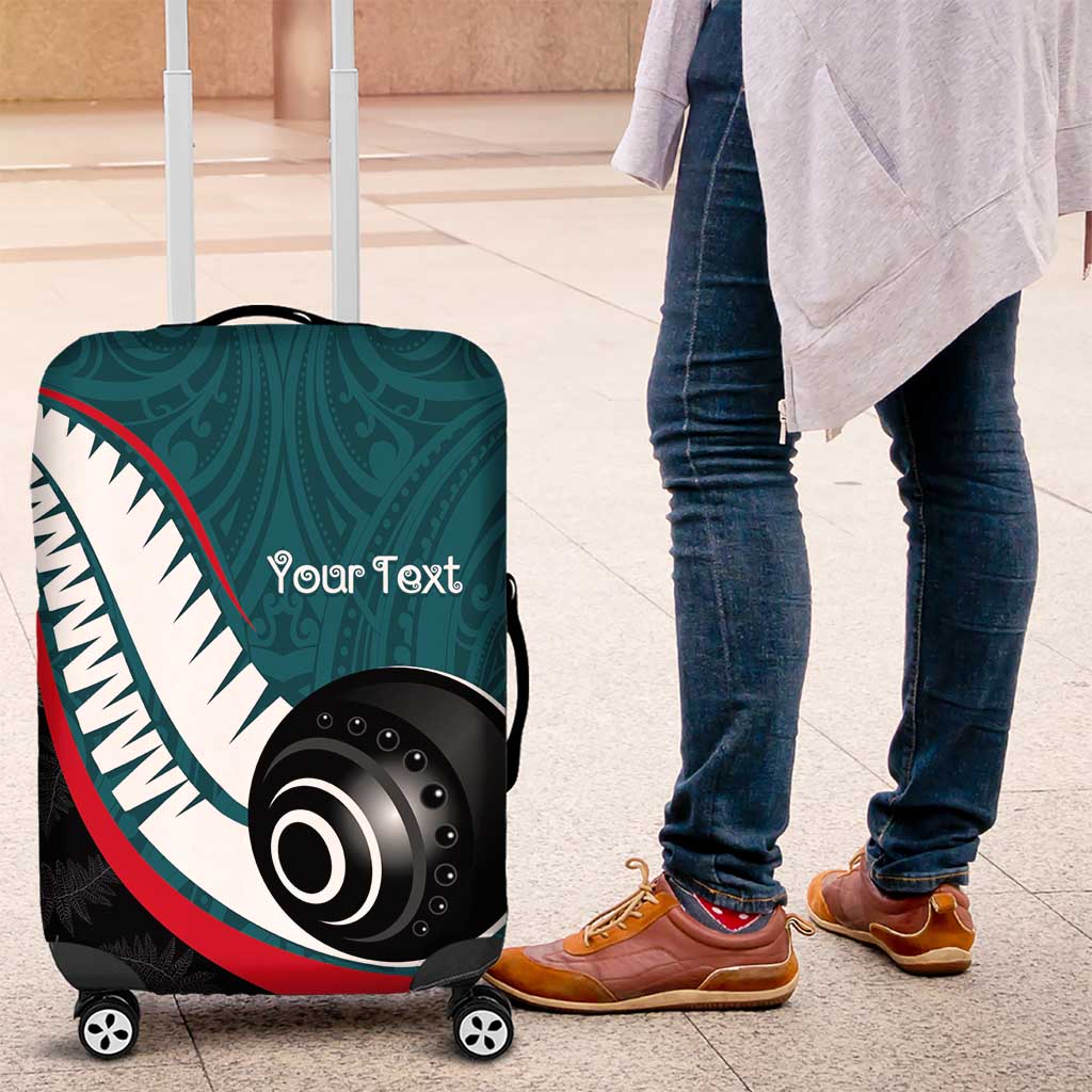 Personalised Aotearoa Lawn Bowls Luggage Cover Maori and Silver Fern Sporty Style Teal Color - Aussie Hoodie