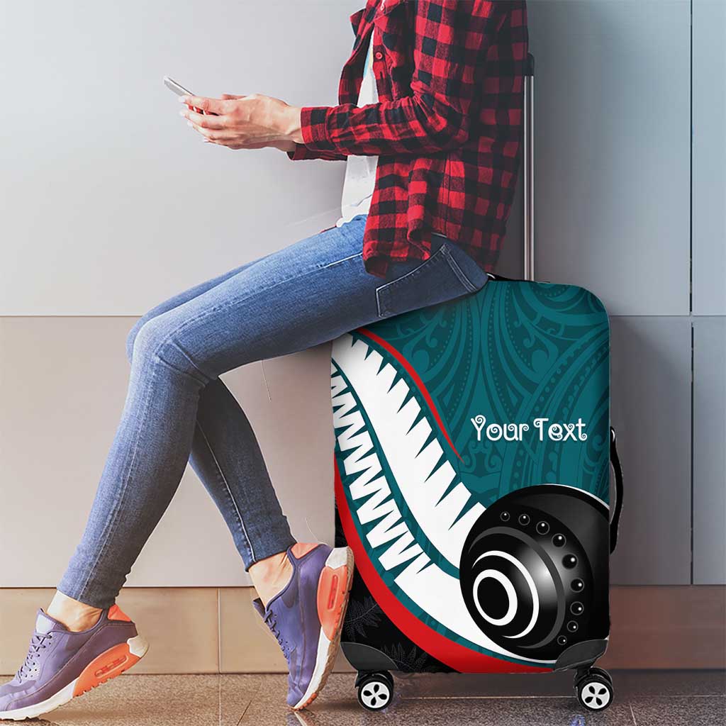 Personalised Aotearoa Lawn Bowls Luggage Cover Maori and Silver Fern Sporty Style Teal Color - Aussie Hoodie