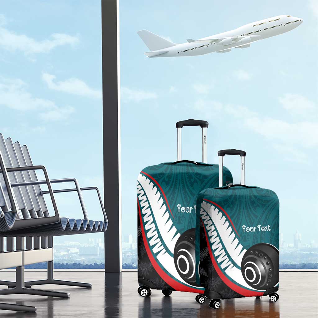 Personalised Aotearoa Lawn Bowls Luggage Cover Maori and Silver Fern Sporty Style Teal Color - Aussie Hoodie