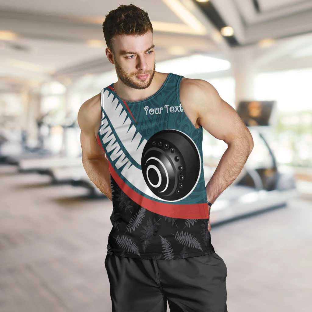 Personalised Aotearoa Lawn Bowls Men Tank Top Maori and Silver Fern Sporty Style Teal Color - Aussie Hoodie