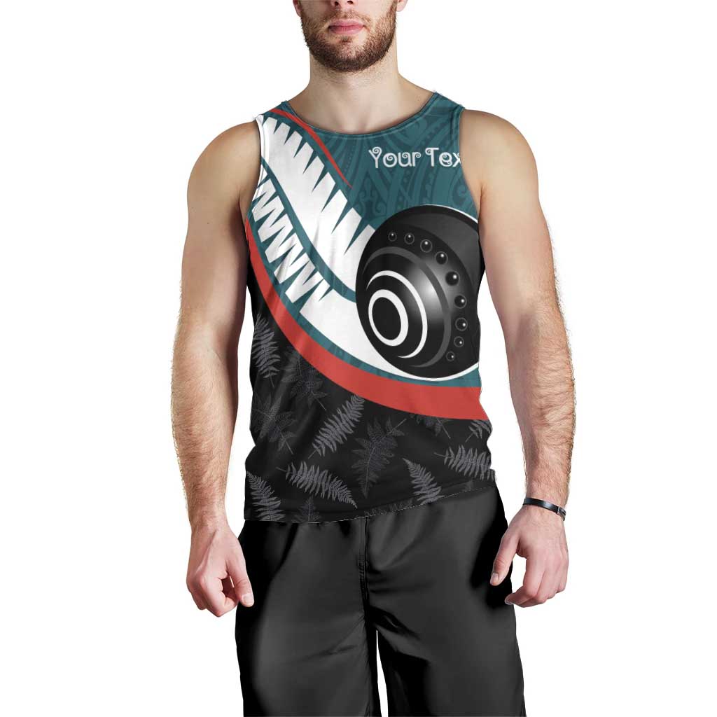 Personalised Aotearoa Lawn Bowls Men Tank Top Maori and Silver Fern Sporty Style Teal Color - Aussie Hoodie