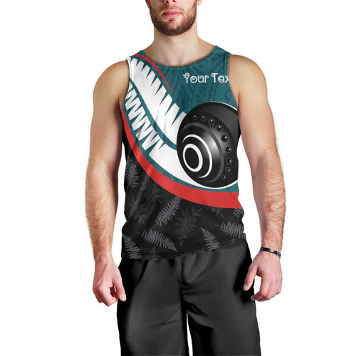 Personalised Aotearoa Lawn Bowls Men Tank Top Maori and Silver Fern Sporty Style Teal Color - Aussie Hoodie