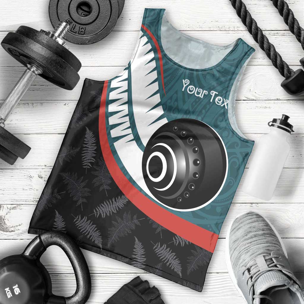 Personalised Aotearoa Lawn Bowls Men Tank Top Maori and Silver Fern Sporty Style Teal Color - Aussie Hoodie
