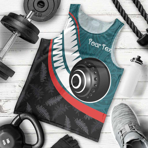 Personalised Aotearoa Lawn Bowls Men Tank Top Maori and Silver Fern Sporty Style Teal Color - Aussie Hoodie