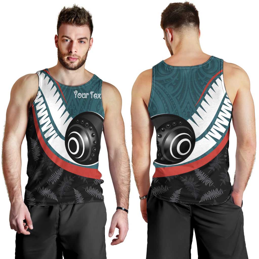 Personalised Aotearoa Lawn Bowls Men Tank Top Maori and Silver Fern Sporty Style Teal Color - Aussie Hoodie