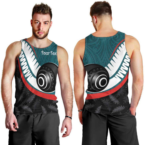 Personalised Aotearoa Lawn Bowls Men Tank Top Maori and Silver Fern Sporty Style Teal Color - Aussie Hoodie