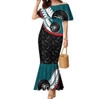 Personalised Aotearoa Lawn Bowls Mermaid Dress Maori and Silver Fern Sporty Style Teal Color - Aussie Hoodie