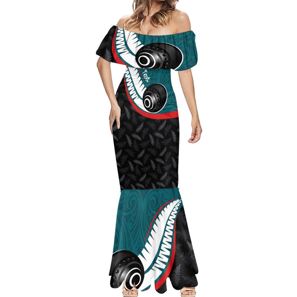 Personalised Aotearoa Lawn Bowls Mermaid Dress Maori and Silver Fern Sporty Style Teal Color - Aussie Hoodie