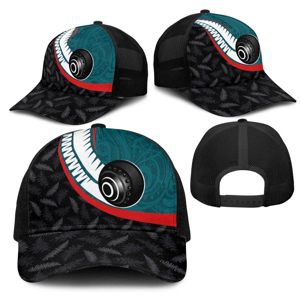 Aotearoa Lawn Bowls Mesh Trucker Cap Maori and Silver Fern Sporty Style Teal Color - Aussie Hoodie