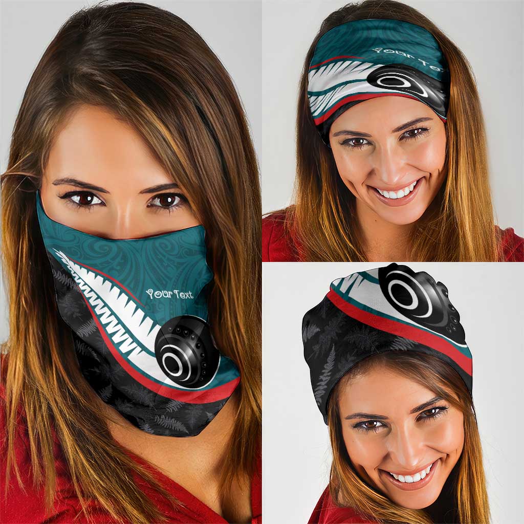 Personalised Aotearoa Lawn Bowls Neck Gaiter Maori and Silver Fern Sporty Style Teal Color - Aussie Hoodie