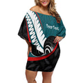 Personalised Aotearoa Lawn Bowls Off Shoulder Short Dress Maori and Silver Fern Sporty Style Teal Color - Aussie Hoodie