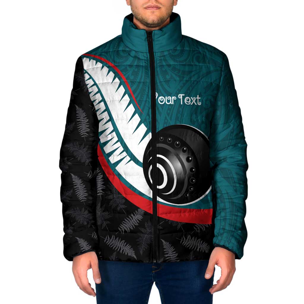 Personalised Aotearoa Lawn Bowls Padded Jacket Maori and Silver Fern Sporty Style Teal Color - Aussie Hoodie