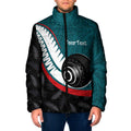 Personalised Aotearoa Lawn Bowls Padded Jacket Maori and Silver Fern Sporty Style Teal Color - Aussie Hoodie
