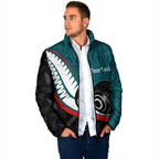Personalised Aotearoa Lawn Bowls Padded Jacket Maori and Silver Fern Sporty Style Teal Color - Aussie Hoodie