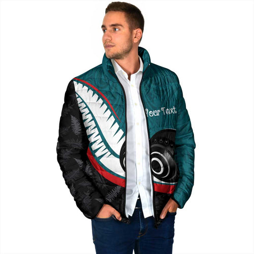 Personalised Aotearoa Lawn Bowls Padded Jacket Maori and Silver Fern Sporty Style Teal Color - Aussie Hoodie