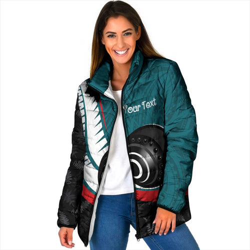Personalised Aotearoa Lawn Bowls Padded Jacket Maori and Silver Fern Sporty Style Teal Color - Aussie Hoodie