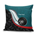 Personalised Aotearoa Lawn Bowls Pillow Cover Maori and Silver Fern Sporty Style Teal Color - Aussie Hoodie
