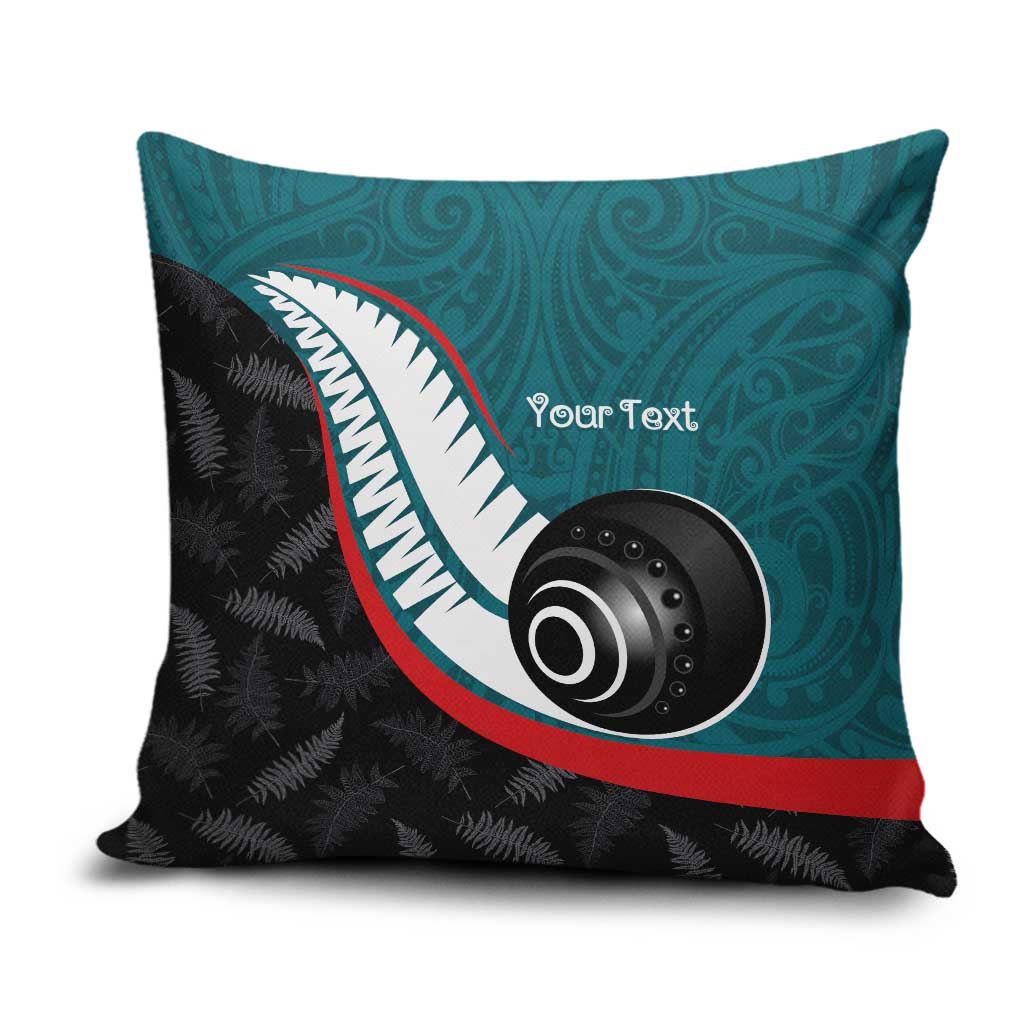 Personalised Aotearoa Lawn Bowls Pillow Cover Maori and Silver Fern Sporty Style Teal Color - Aussie Hoodie