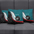 Personalised Aotearoa Lawn Bowls Pillow Cover Maori and Silver Fern Sporty Style Teal Color - Aussie Hoodie