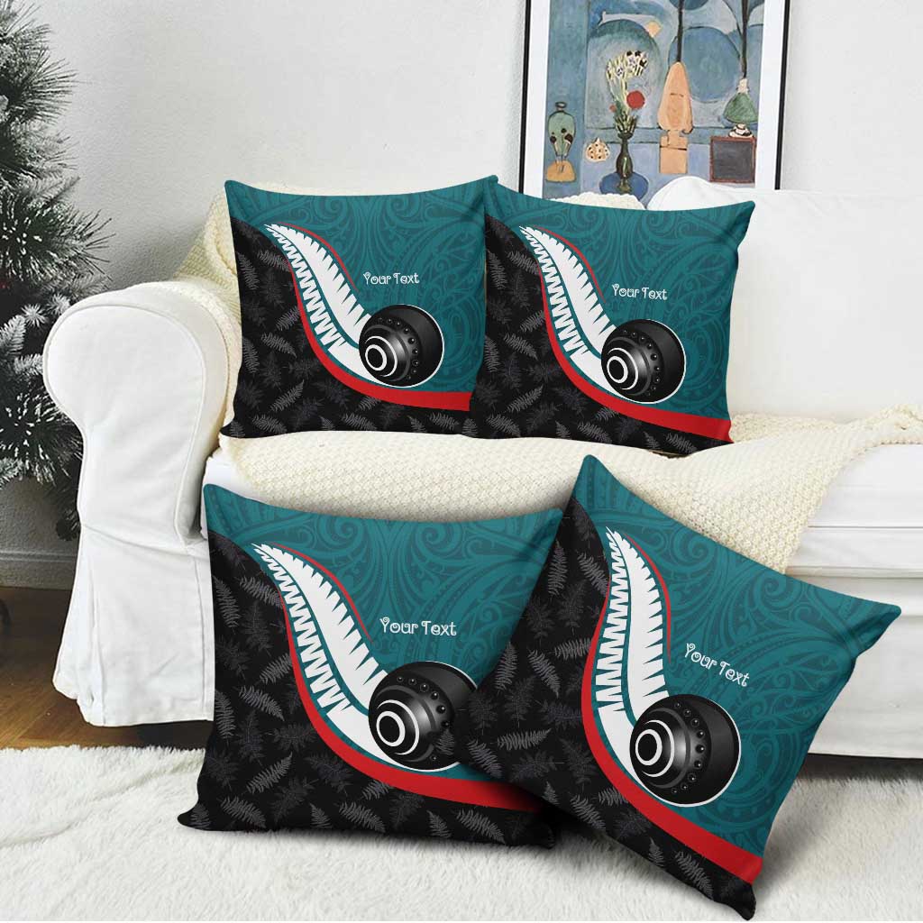 Personalised Aotearoa Lawn Bowls Pillow Cover Maori and Silver Fern Sporty Style Teal Color - Aussie Hoodie