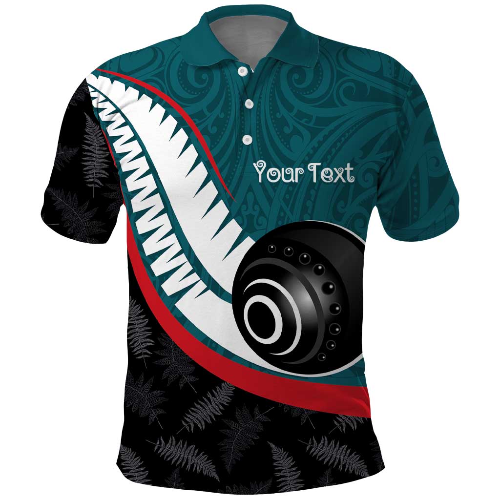 Personalised Aotearoa Lawn Bowls Polo Shirt Maori and Silver Fern Sporty Style Teal Color - Aussie Hoodie