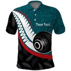Personalised Aotearoa Lawn Bowls Polo Shirt Maori and Silver Fern Sporty Style Teal Color - Aussie Hoodie