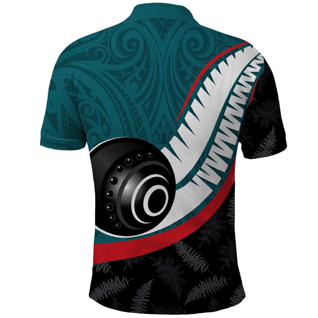 Personalised Aotearoa Lawn Bowls Polo Shirt Maori and Silver Fern Sporty Style Teal Color - Aussie Hoodie