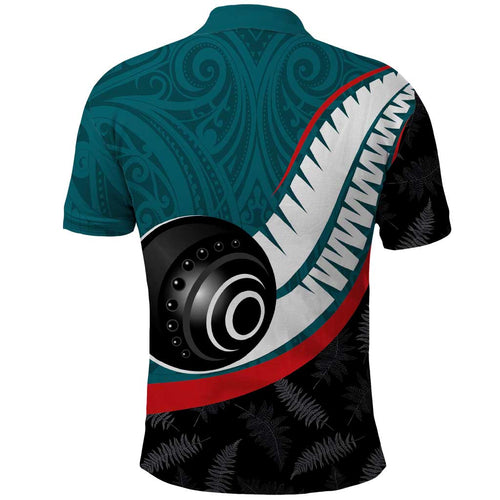 Personalised Aotearoa Lawn Bowls Polo Shirt Maori and Silver Fern Sporty Style Teal Color - Aussie Hoodie