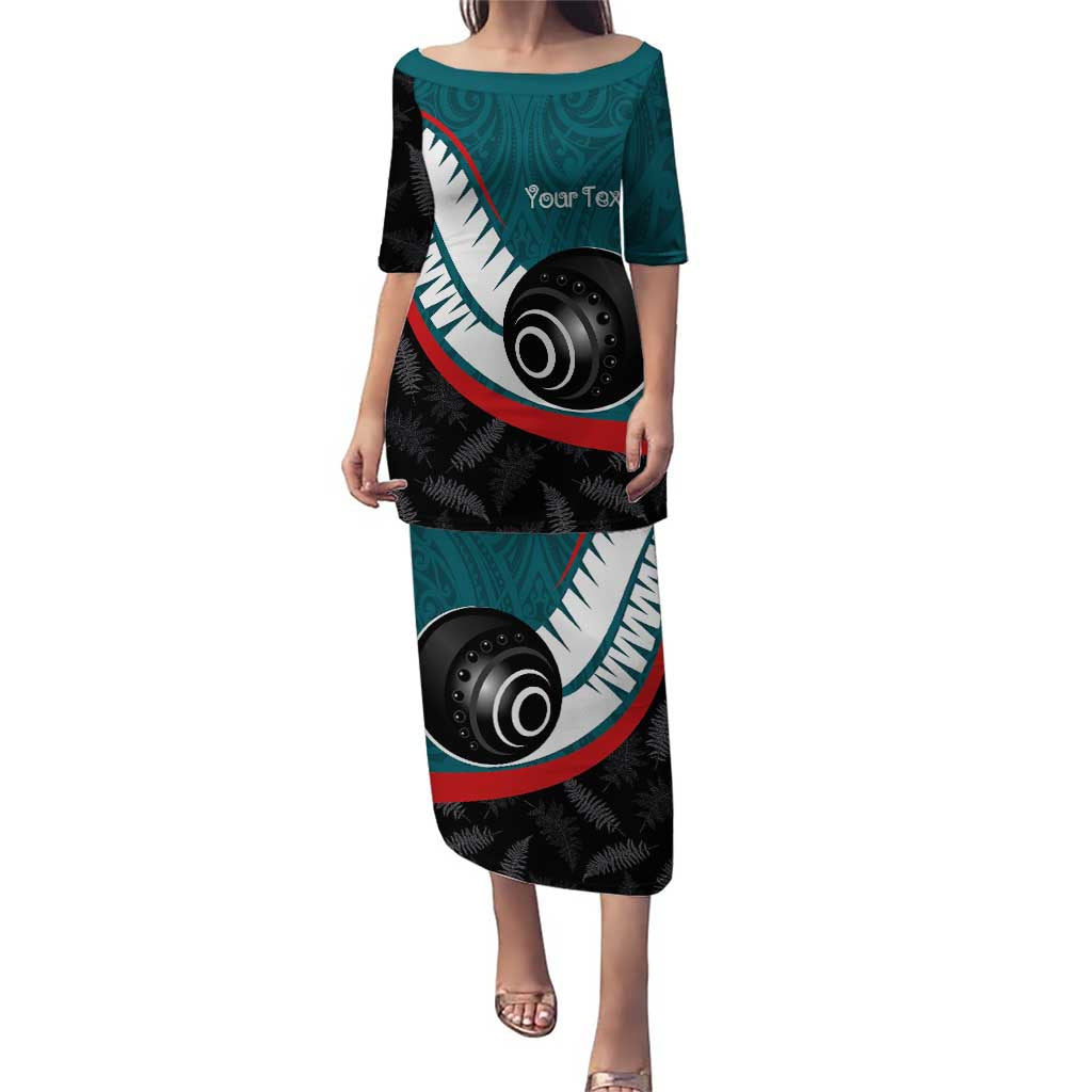 Personalised Aotearoa Lawn Bowls Puletasi Maori and Silver Fern Sporty Style Teal Color - Aussie Hoodie