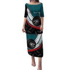 Personalised Aotearoa Lawn Bowls Puletasi Maori and Silver Fern Sporty Style Teal Color - Aussie Hoodie
